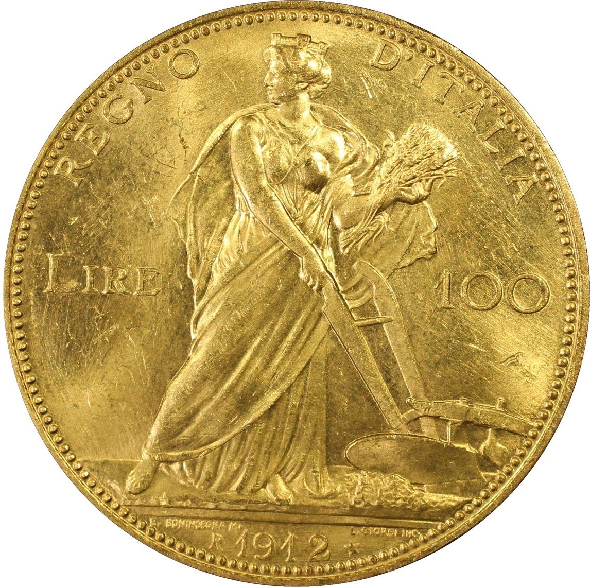 1912年 豊穣の女神 100リレ金貨 MS63 PCGS | ソブリンパートナーズ